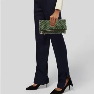 Clare V. Moyen Messenger ($485) *ORIGINAL @mamasandy 4 Not copied CLare V. Woven green & black leather foldover. main image 2